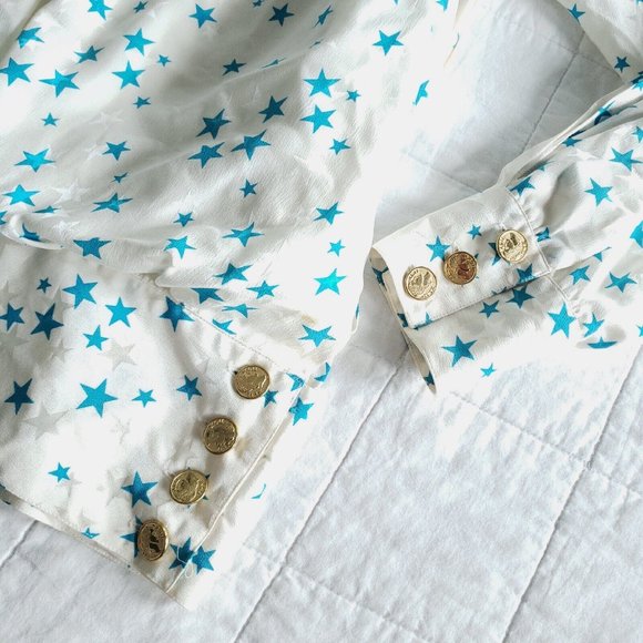 Vtg 80s/90s Womens 8 Star Pattern Silk Blouse Long Sleeve Collared Layered. - Picture 5 of 10